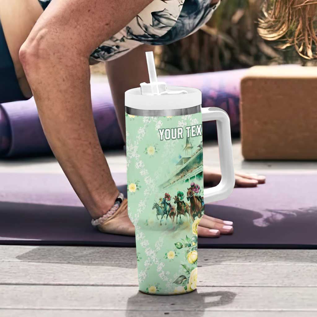 Personalized Kentucky Horse Racing Tumbler With Handle Rose Diamond Pattern Mint