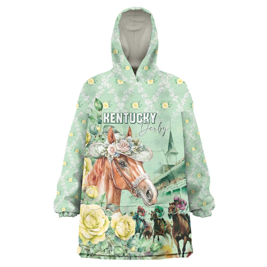 Personalized Kentucky Horse Racing Wearable Blanket Hoodie Rose Diamond Pattern Mint
