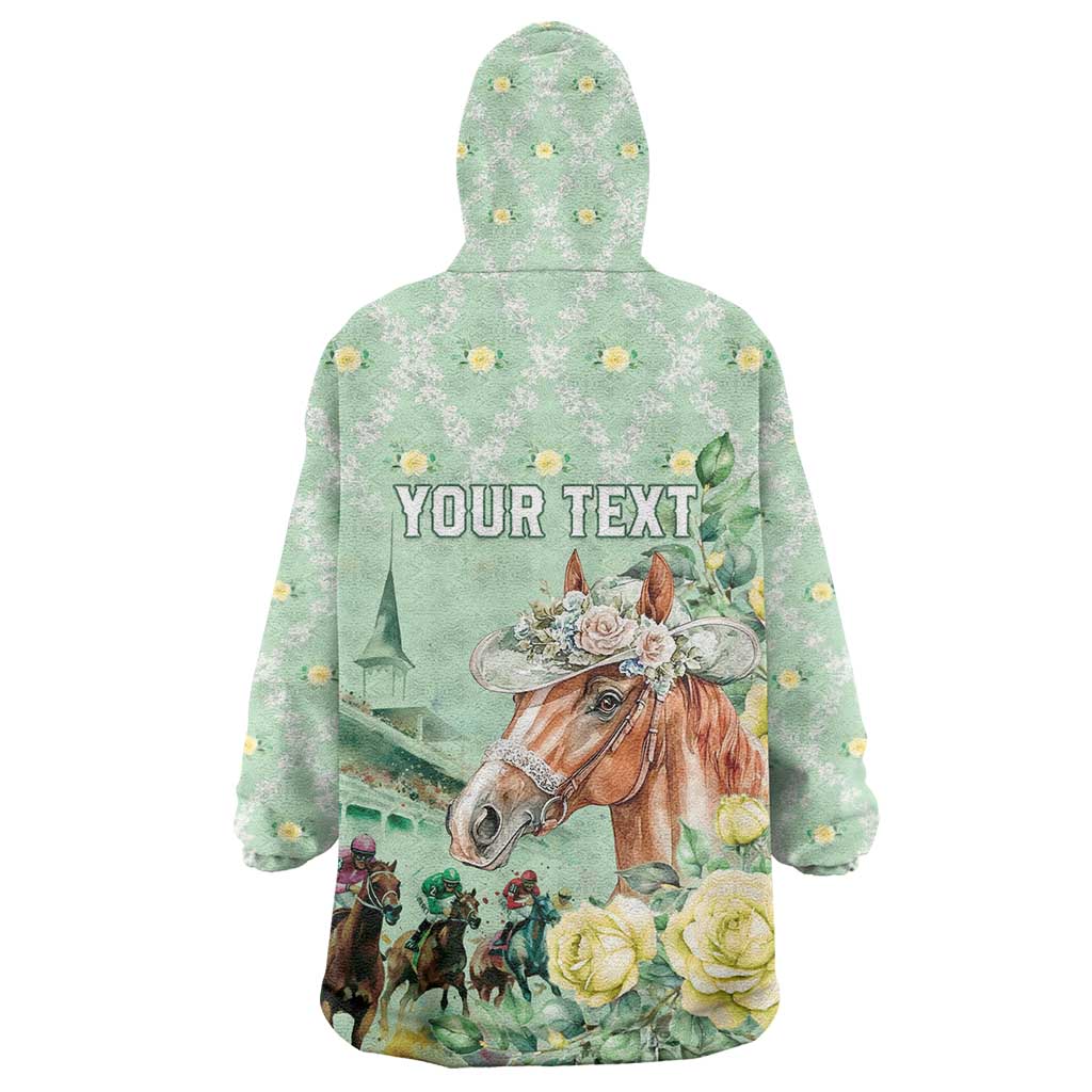 Personalized Kentucky Horse Racing Wearable Blanket Hoodie Rose Diamond Pattern Mint