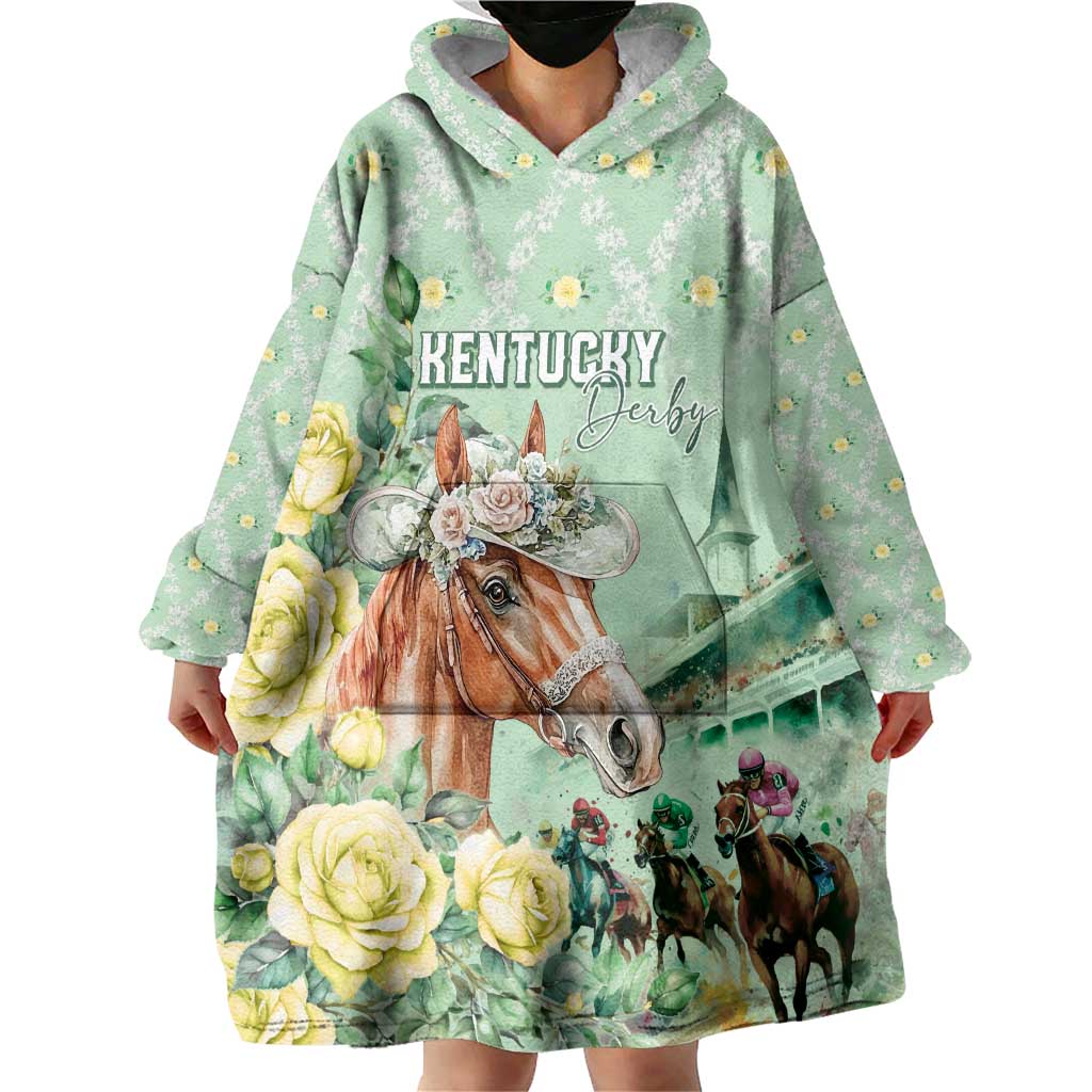 Personalized Kentucky Horse Racing Wearable Blanket Hoodie Rose Diamond Pattern Mint