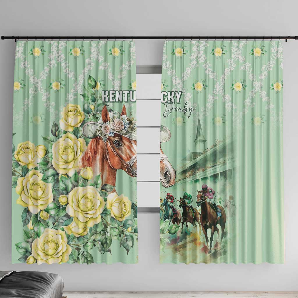 Kentucky Horse Racing Window Curtain Rose Diamond Pattern Mint