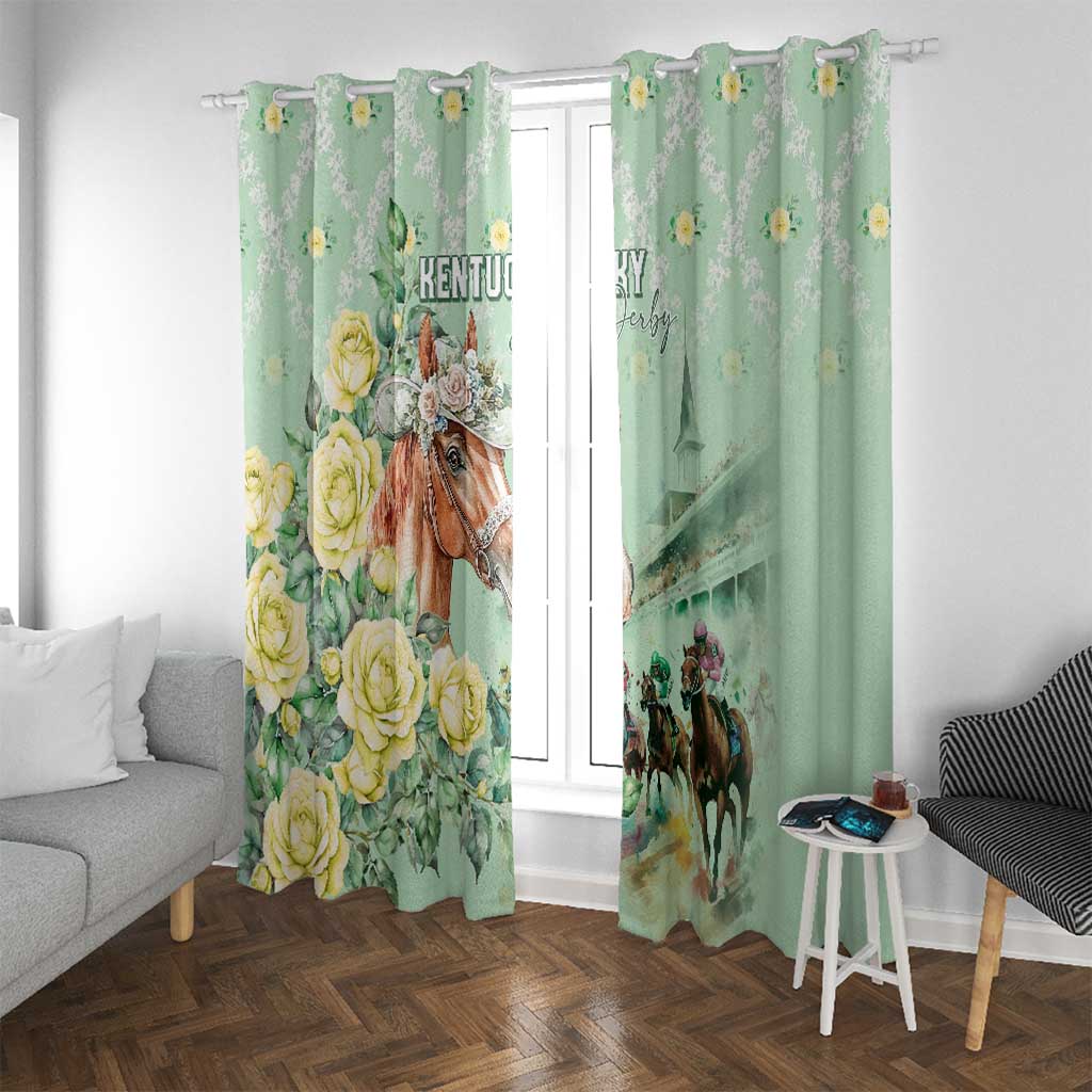 Kentucky Horse Racing Window Curtain Rose Diamond Pattern Mint