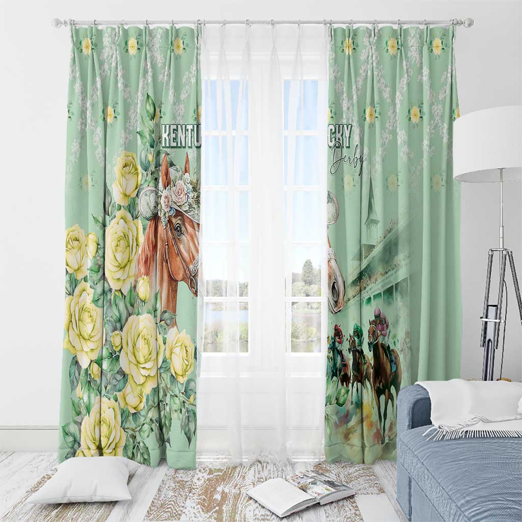 Kentucky Horse Racing Window Curtain Rose Diamond Pattern Mint