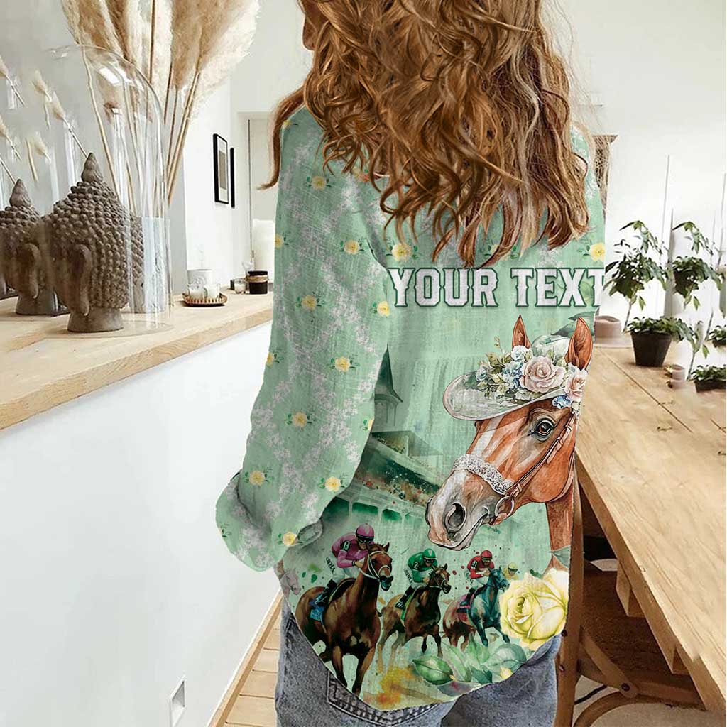 Personalized Kentucky Horse Racing Women Casual Shirt Rose Diamond Pattern Mint