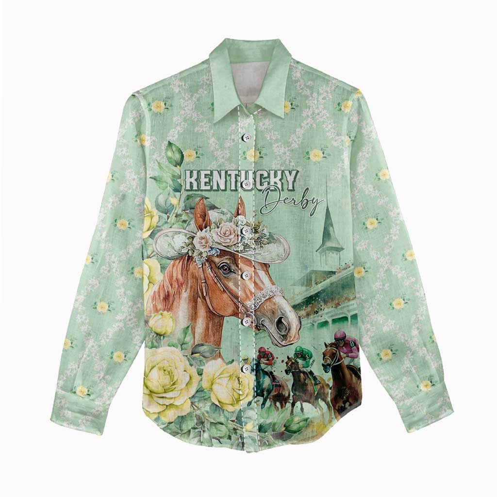 Personalized Kentucky Horse Racing Women Casual Shirt Rose Diamond Pattern Mint