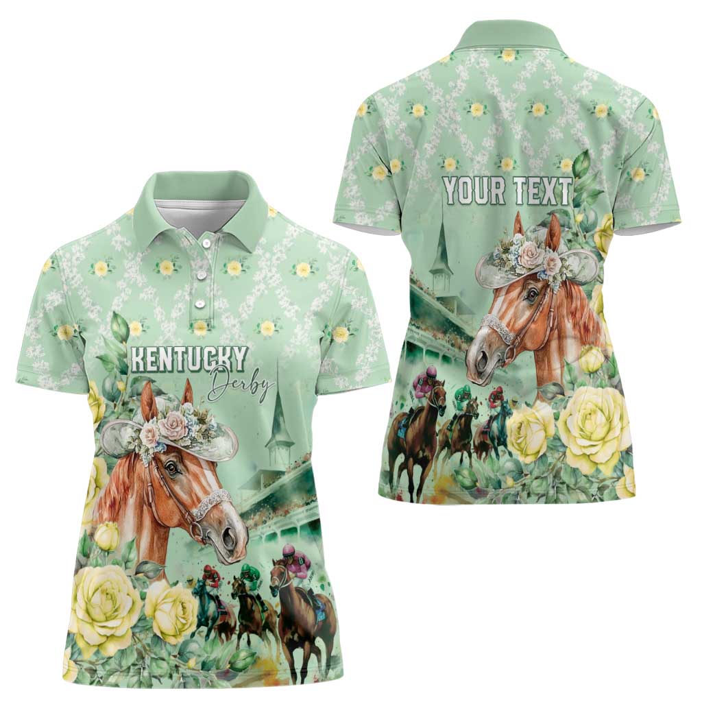 Personalized Kentucky Horse Racing Women Polo Shirt Rose Diamond Pattern Mint