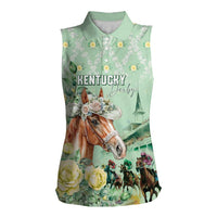 Personalized Kentucky Horse Racing Women Sleeveless Polo Shirt Rose Diamond Pattern Mint