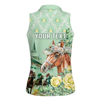 Personalized Kentucky Horse Racing Women Sleeveless Polo Shirt Rose Diamond Pattern Mint