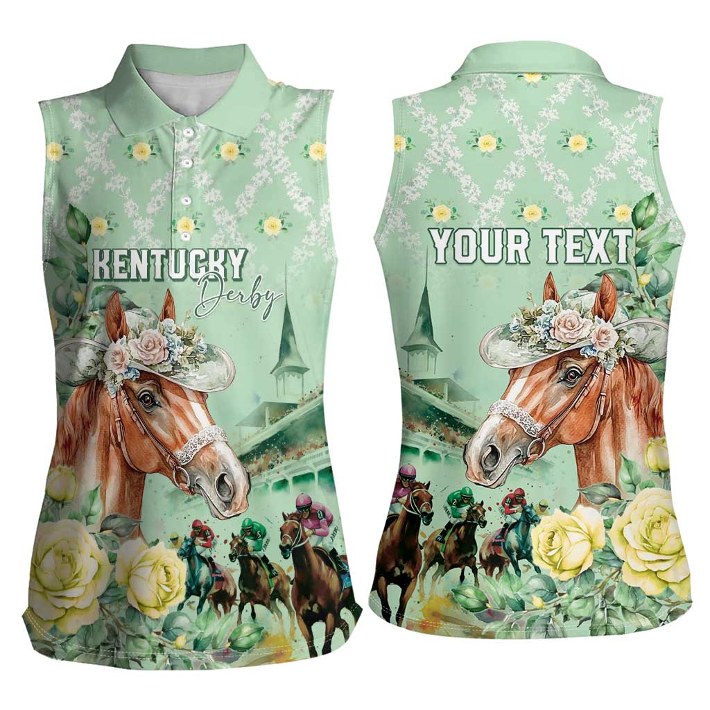Personalized Kentucky Horse Racing Women Sleeveless Polo Shirt Rose Diamond Pattern Mint