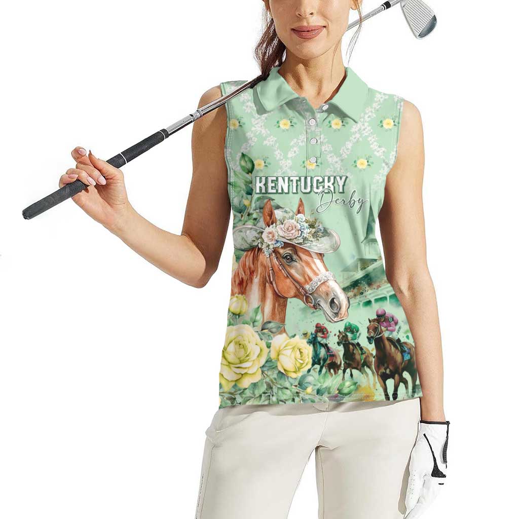 Personalized Kentucky Horse Racing Women Sleeveless Polo Shirt Rose Diamond Pattern Mint