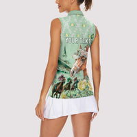 Personalized Kentucky Horse Racing Women Sleeveless Polo Shirt Rose Diamond Pattern Mint