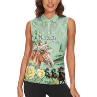 Personalized Kentucky Horse Racing Women Sleeveless Polo Shirt Rose Diamond Pattern Mint