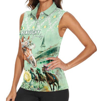 Personalized Kentucky Horse Racing Women Sleeveless Polo Shirt Rose Diamond Pattern Mint