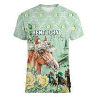 Personalized Kentucky Horse Racing Women V-Neck T-Shirt Rose Diamond Pattern Mint