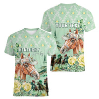 Personalized Kentucky Horse Racing Women V-Neck T-Shirt Rose Diamond Pattern Mint