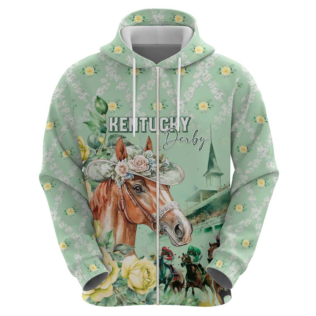 Personalized Kentucky Horse Racing Zip Hoodie Rose Diamond Pattern Mint