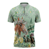 Personalized Kentucky Horse Racing Zipper Polo Shirt Rose Diamond Pattern Mint