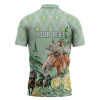 Personalized Kentucky Horse Racing Zipper Polo Shirt Rose Diamond Pattern Mint
