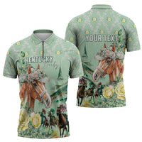 Personalized Kentucky Horse Racing Zipper Polo Shirt Rose Diamond Pattern Mint