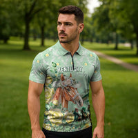 Personalized Kentucky Horse Racing Zipper Polo Shirt Rose Diamond Pattern Mint
