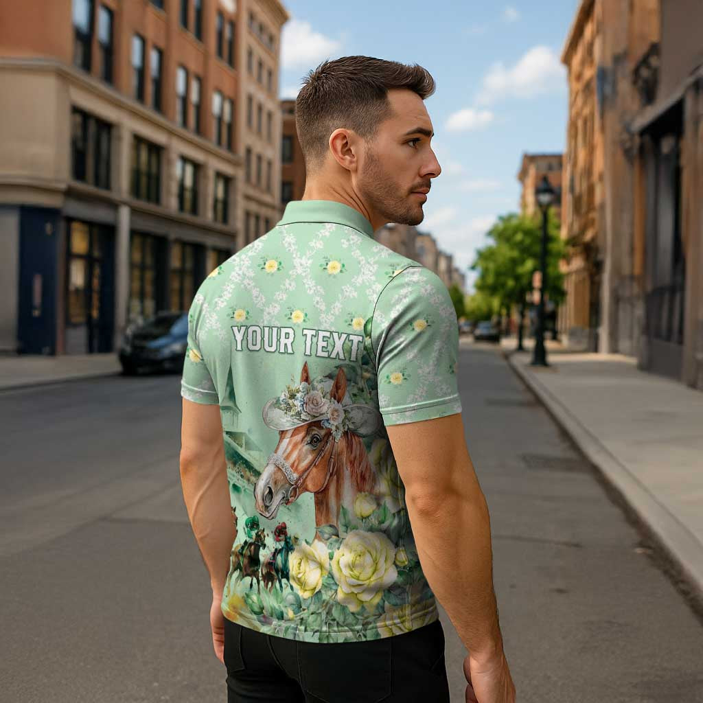 Personalized Kentucky Horse Racing Zipper Polo Shirt Rose Diamond Pattern Mint