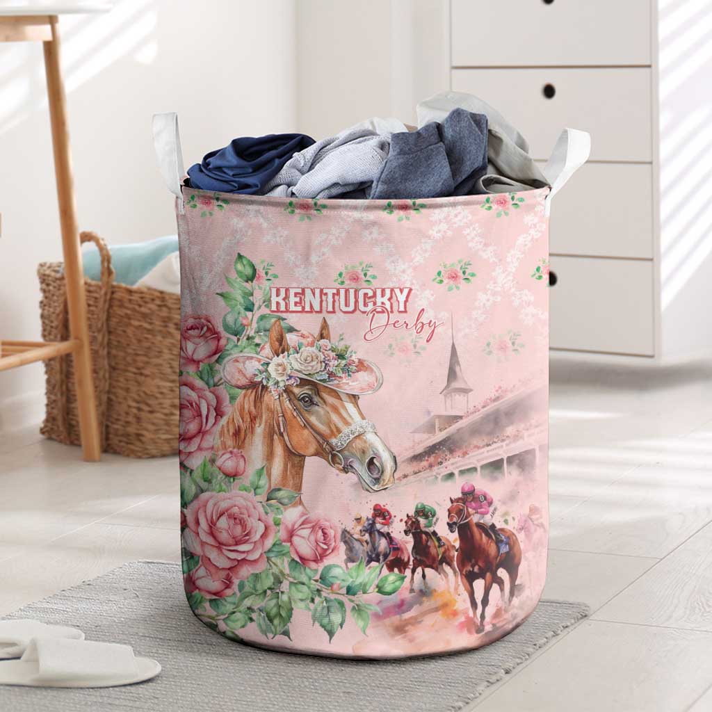 Kentucky Horse Racing Laundry Basket Rose Diamond Pattern Pink
