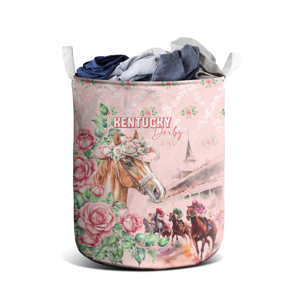 Kentucky Horse Racing Laundry Basket Rose Diamond Pattern Pink