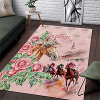 Kentucky Horse Racing Area Rug Rose Diamond Pattern Pink
