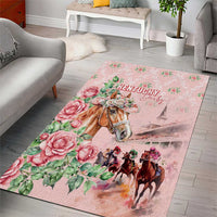Kentucky Horse Racing Area Rug Rose Diamond Pattern Pink