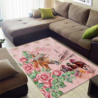 Kentucky Horse Racing Area Rug Rose Diamond Pattern Pink