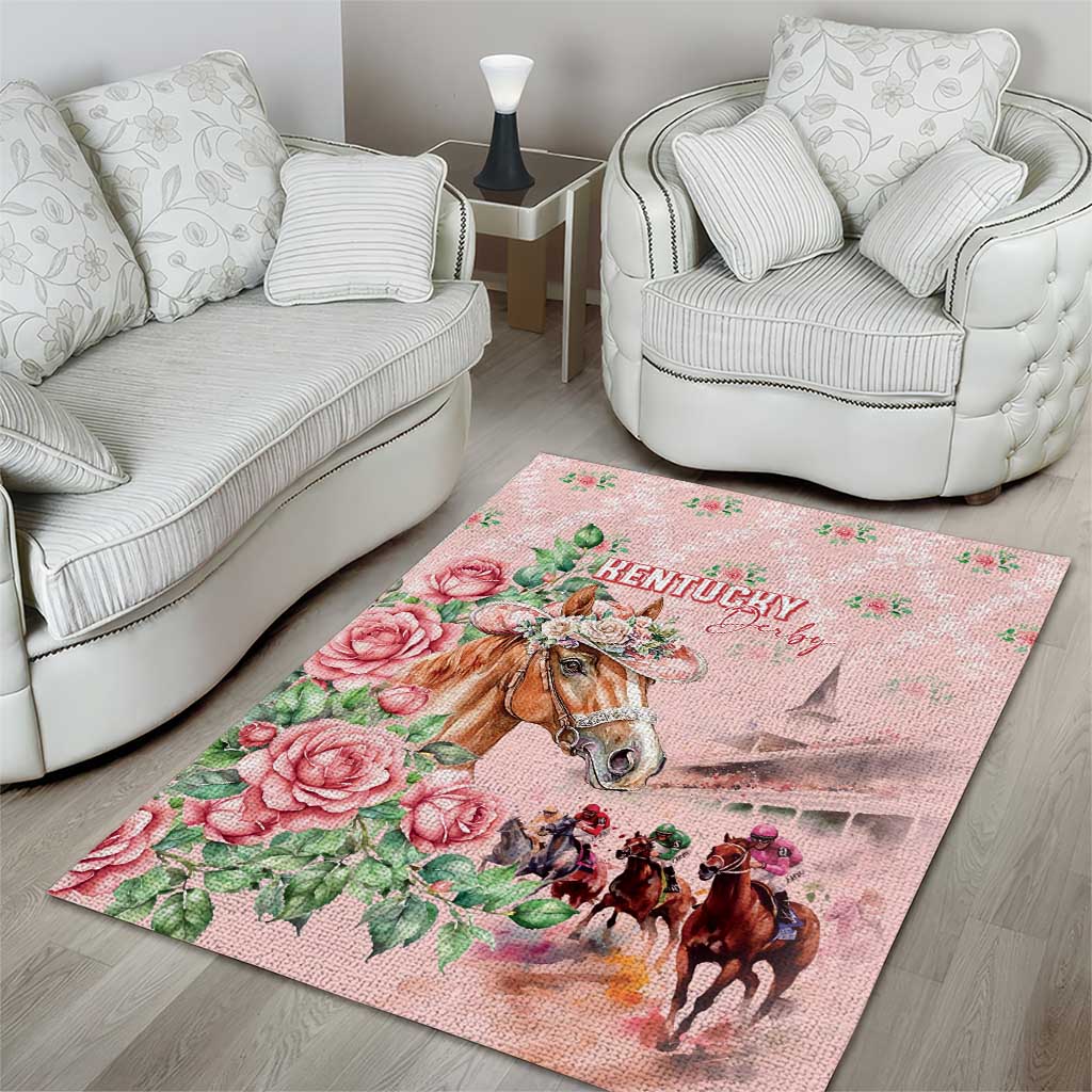 Kentucky Horse Racing Area Rug Rose Diamond Pattern Pink