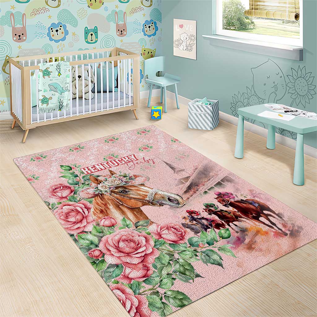 Kentucky Horse Racing Area Rug Rose Diamond Pattern Pink