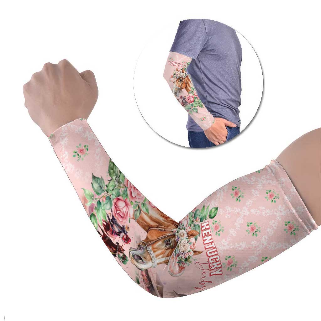 Personalized Kentucky Horse Racing Arm Sleeves Rose Diamond Pattern Pink