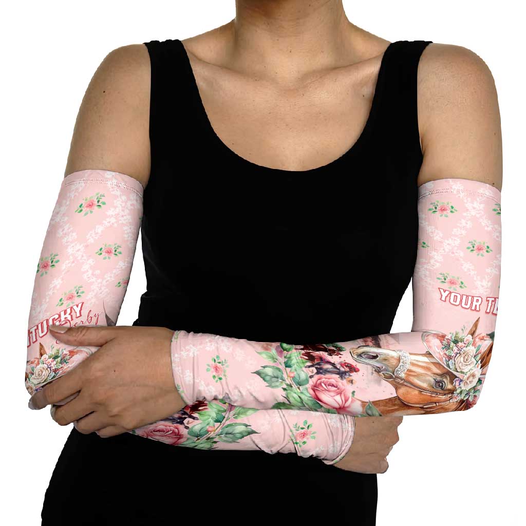Personalized Kentucky Horse Racing Arm Sleeves Rose Diamond Pattern Pink