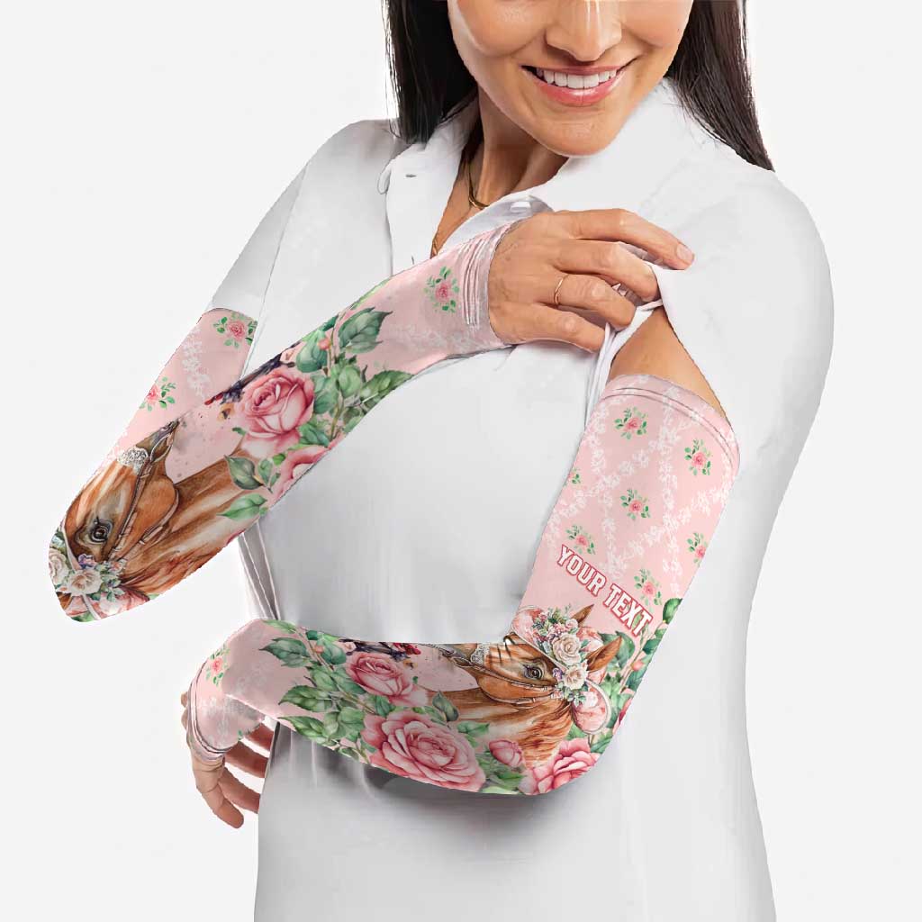 Personalized Kentucky Horse Racing Arm Sleeves Rose Diamond Pattern Pink