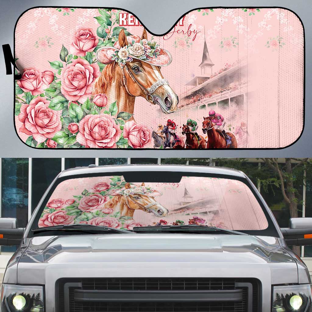 Kentucky Horse Racing Auto Sun Shade Rose Diamond Pattern Pink