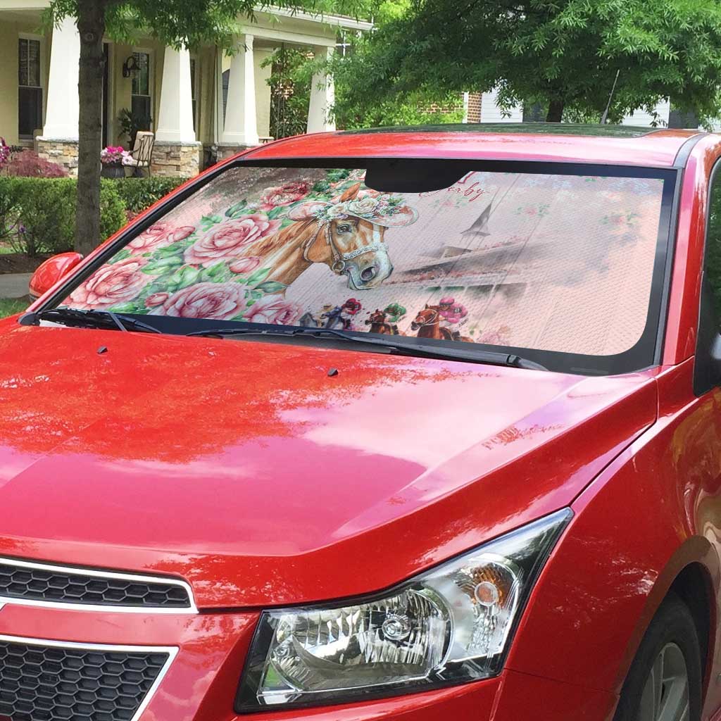 Kentucky Horse Racing Auto Sun Shade Rose Diamond Pattern Pink