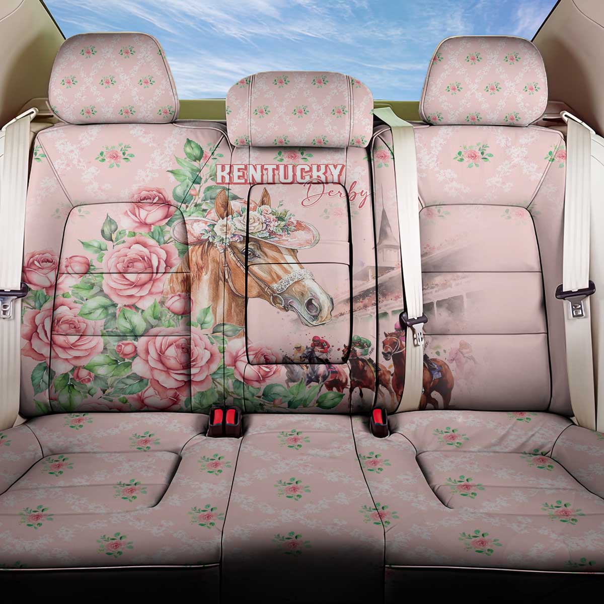 Kentucky Horse Racing Back Car Seat Cover Rose Diamond Pattern Pink
