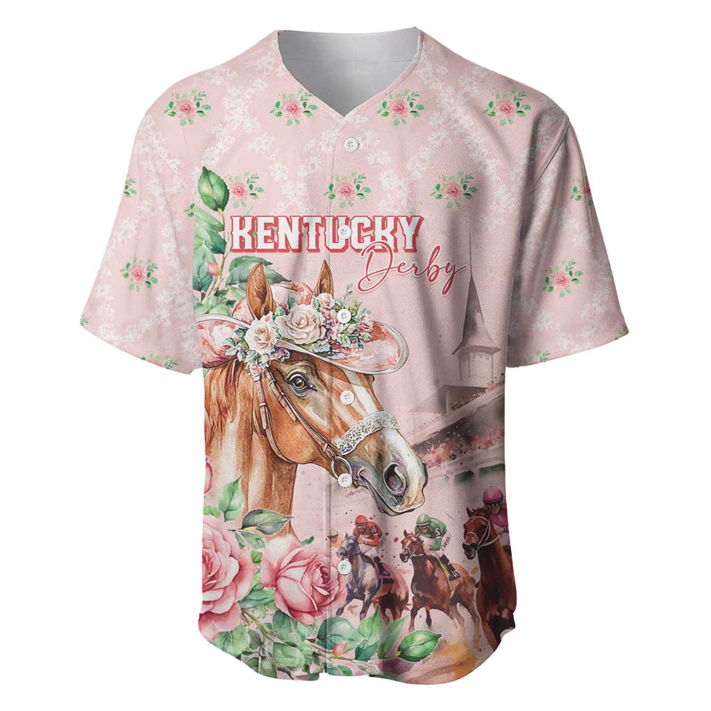 Personalized Kentucky Horse Racing Baseball Jersey Rose Diamond Pattern Pink