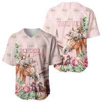 Personalized Kentucky Horse Racing Baseball Jersey Rose Diamond Pattern Pink
