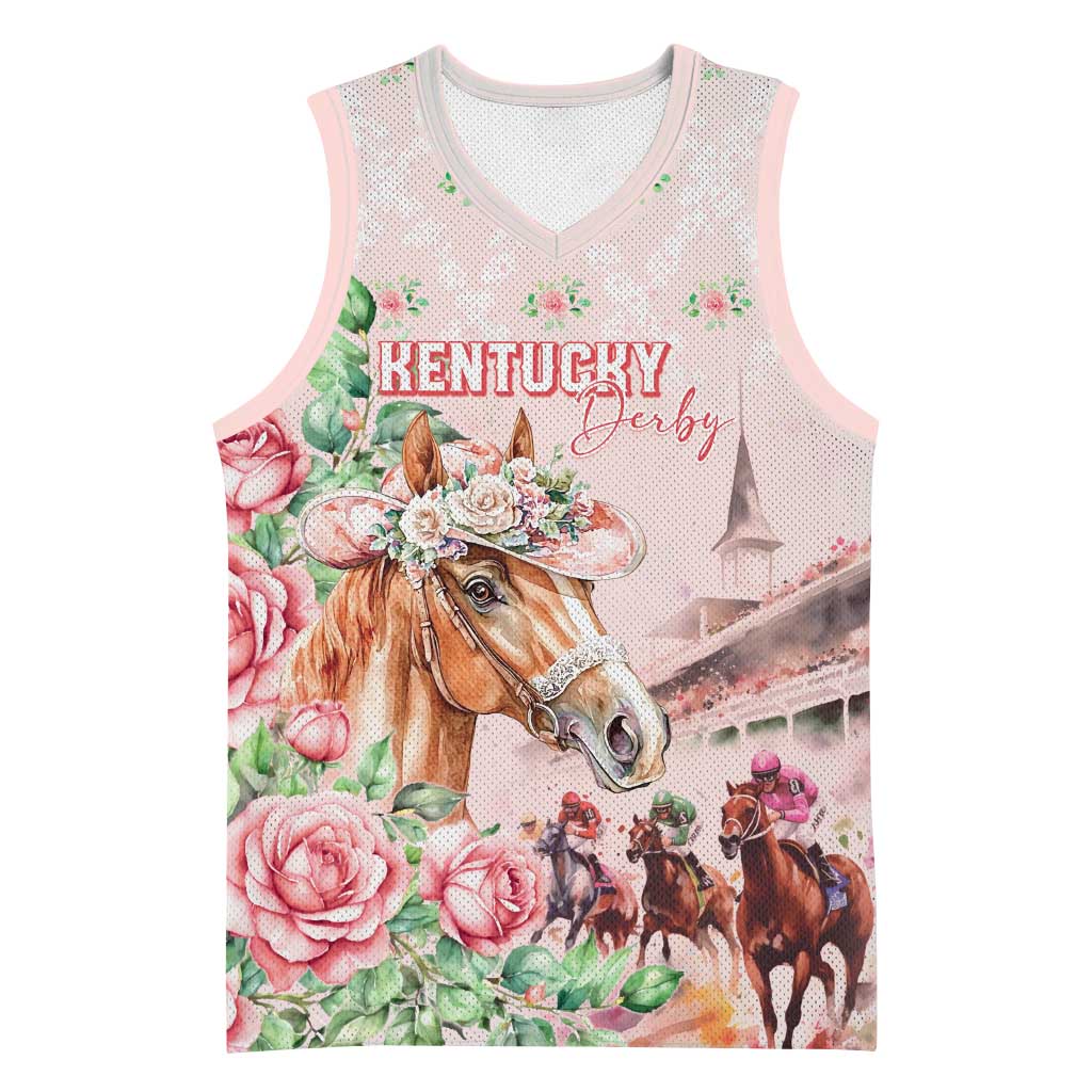 Personalized Kentucky Horse Racing Basketball Jersey Rose Diamond Pattern Pink