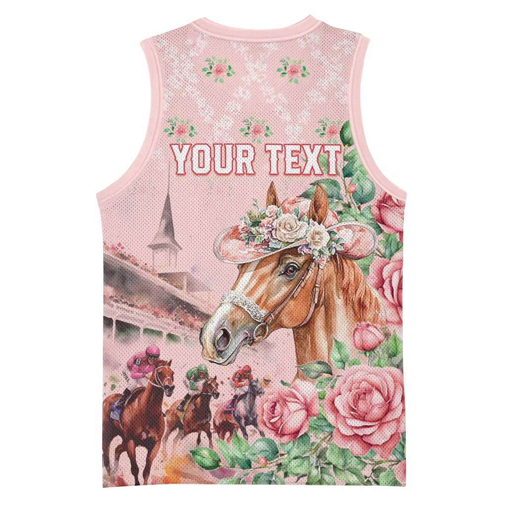 Personalized Kentucky Horse Racing Basketball Jersey Rose Diamond Pattern Pink