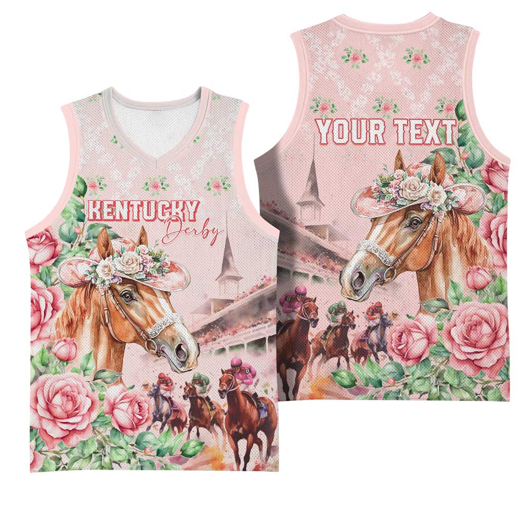 Personalized Kentucky Horse Racing Basketball Jersey Rose Diamond Pattern Pink
