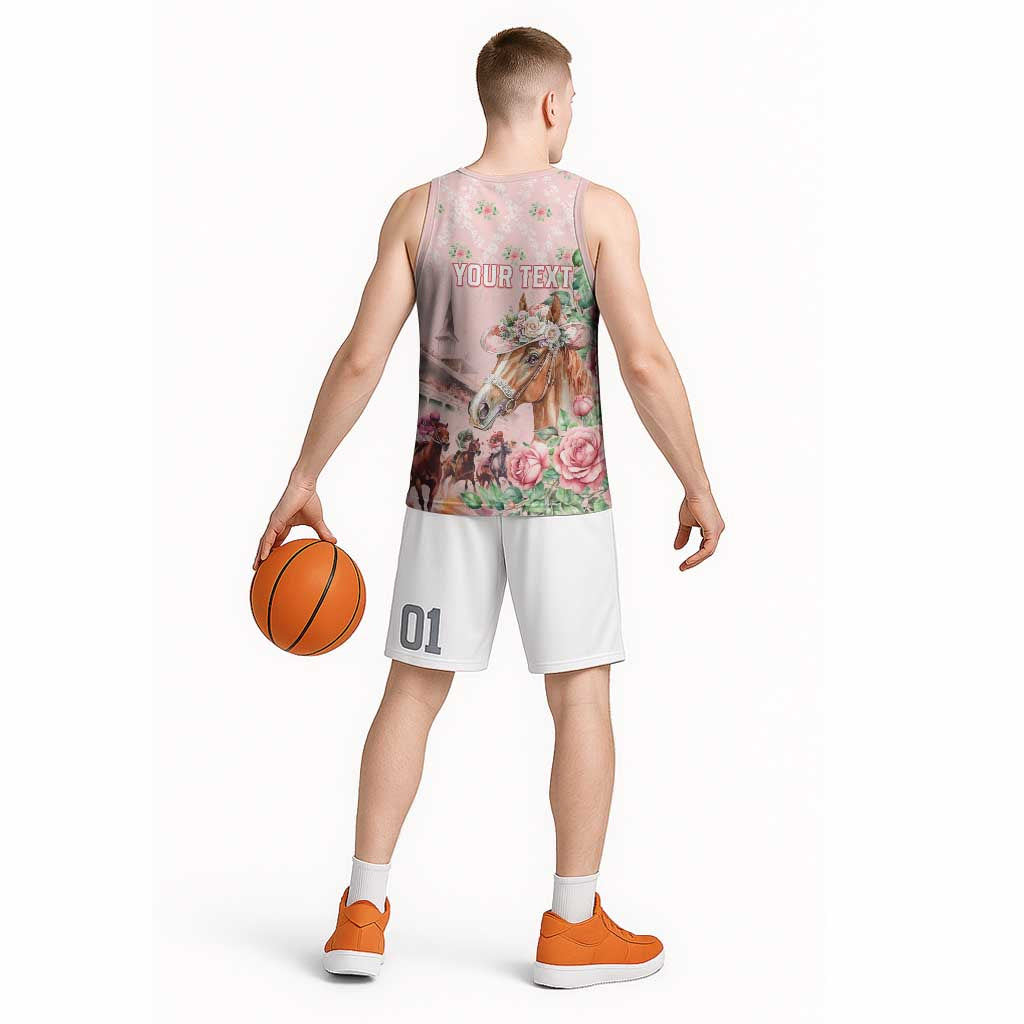 Personalized Kentucky Horse Racing Basketball Jersey Rose Diamond Pattern Pink