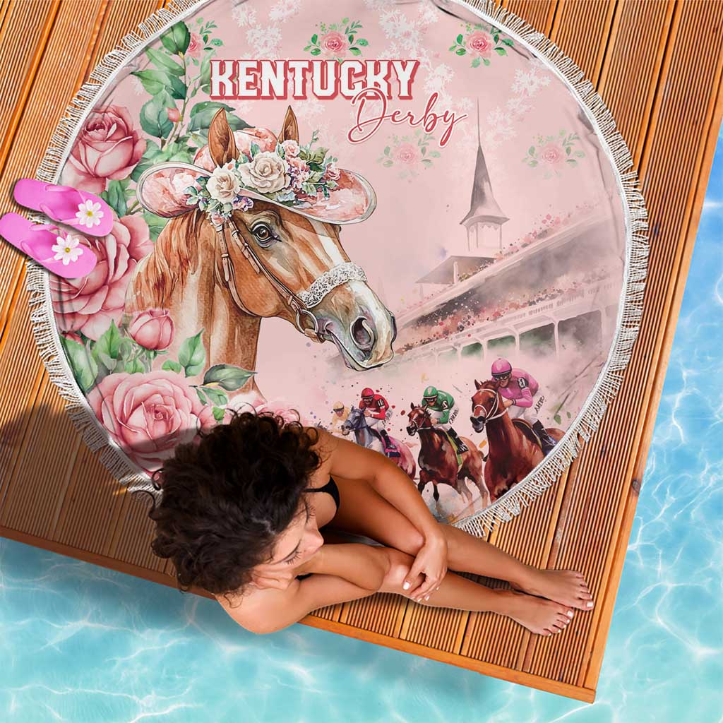 Kentucky Horse Racing Beach Blanket Rose Diamond Pattern Pink