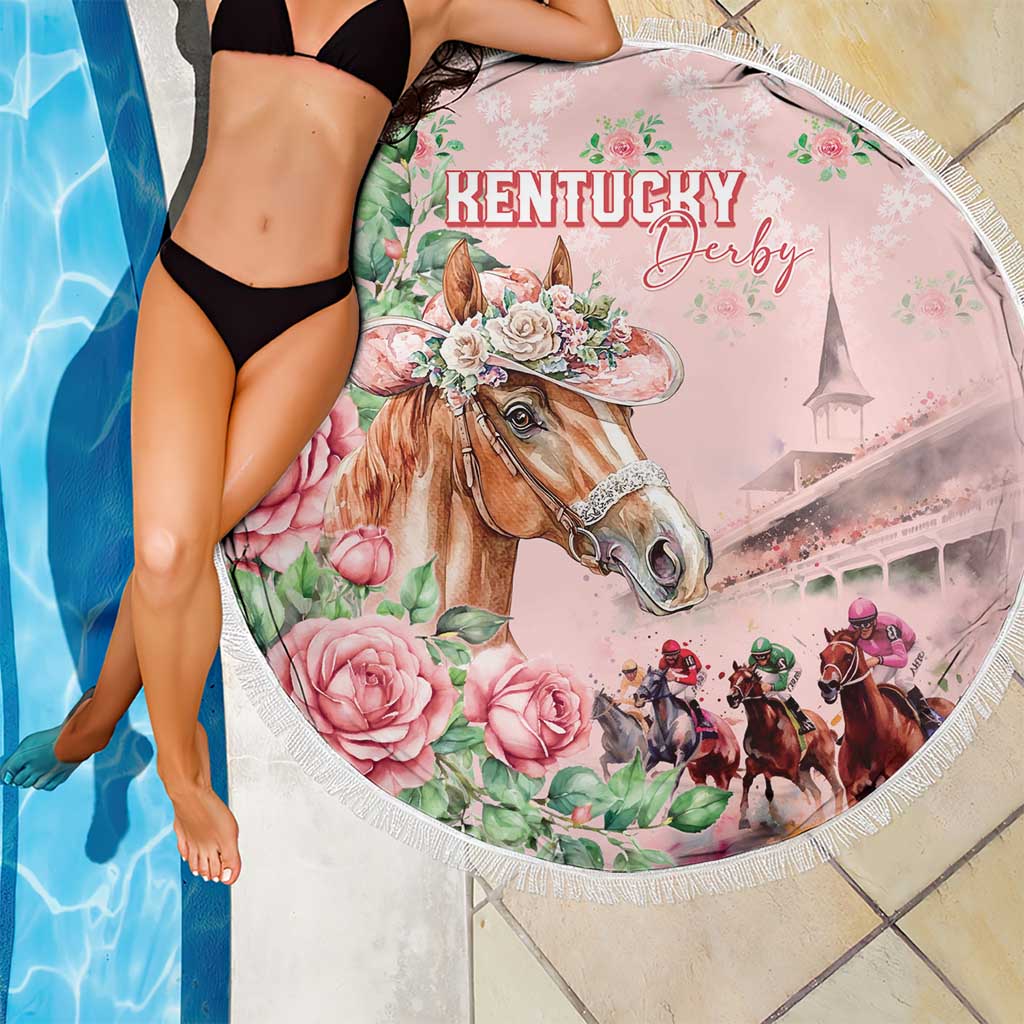 Kentucky Horse Racing Beach Blanket Rose Diamond Pattern Pink