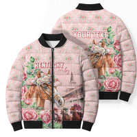 Personalized Kentucky Horse Racing Bomber Puffer Jacket Rose Diamond Pattern Pink