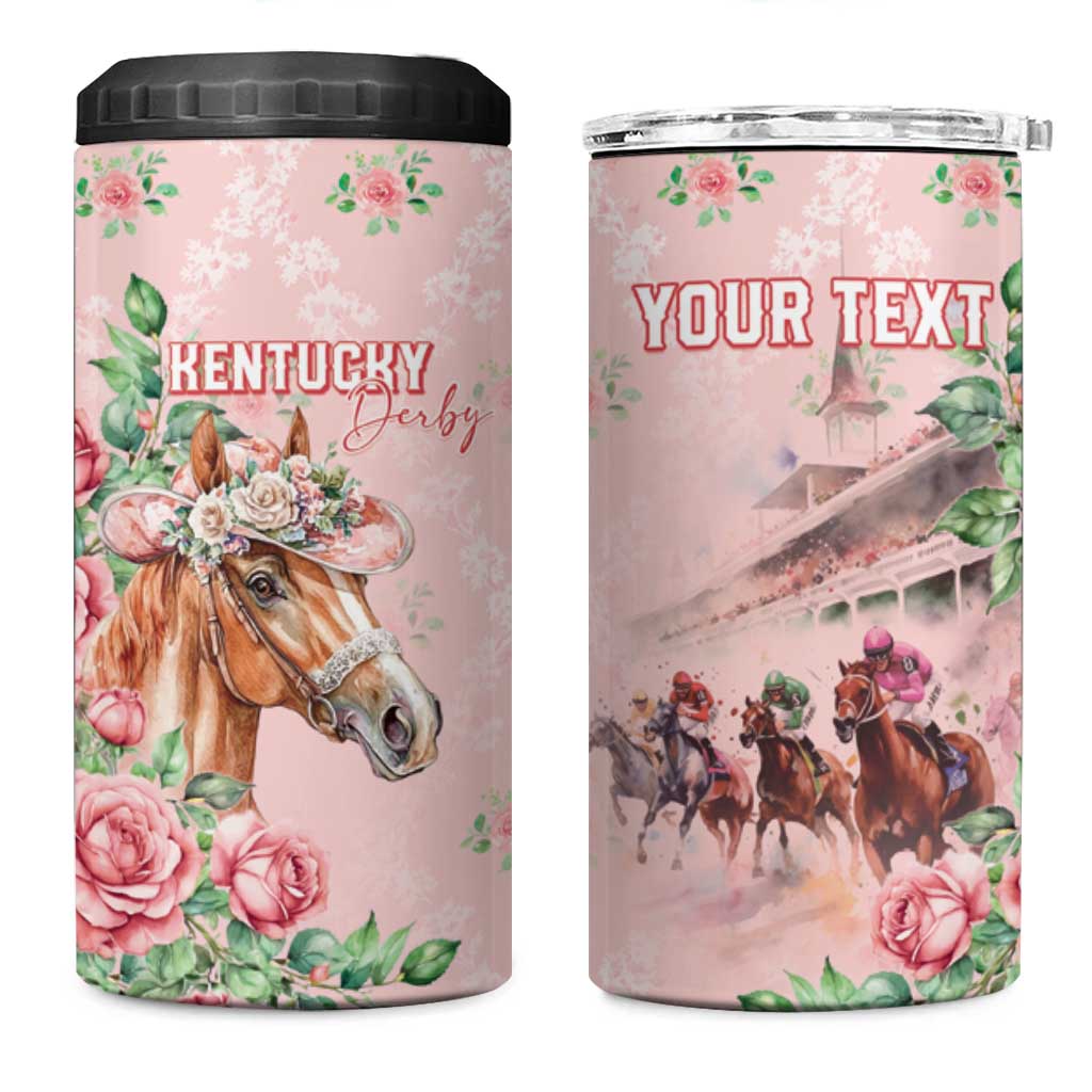 Personalized Kentucky Horse Racing 4 in 1 Can Cooler Tumbler Rose Diamond Pattern Pink
