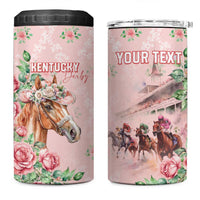 Personalized Kentucky Horse Racing 4 in 1 Can Cooler Tumbler Rose Diamond Pattern Pink