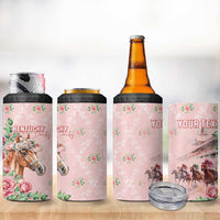 Personalized Kentucky Horse Racing 4 in 1 Can Cooler Tumbler Rose Diamond Pattern Pink